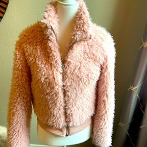 Womens Pink Furry Coat.  Size Small
